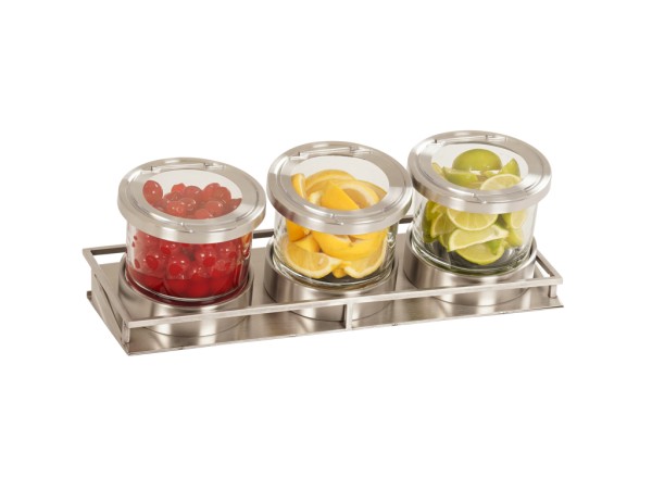 Stainless Steel 3 Jar Mixology Display - 32oz Jars With Hinged Lid